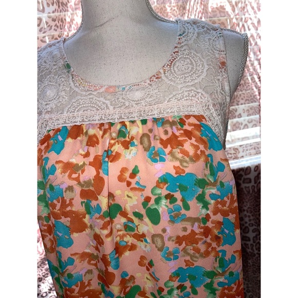Women’s Orange Lace & Floral Blue Sketch Tank Top 🧡 - Picture 11 of 17